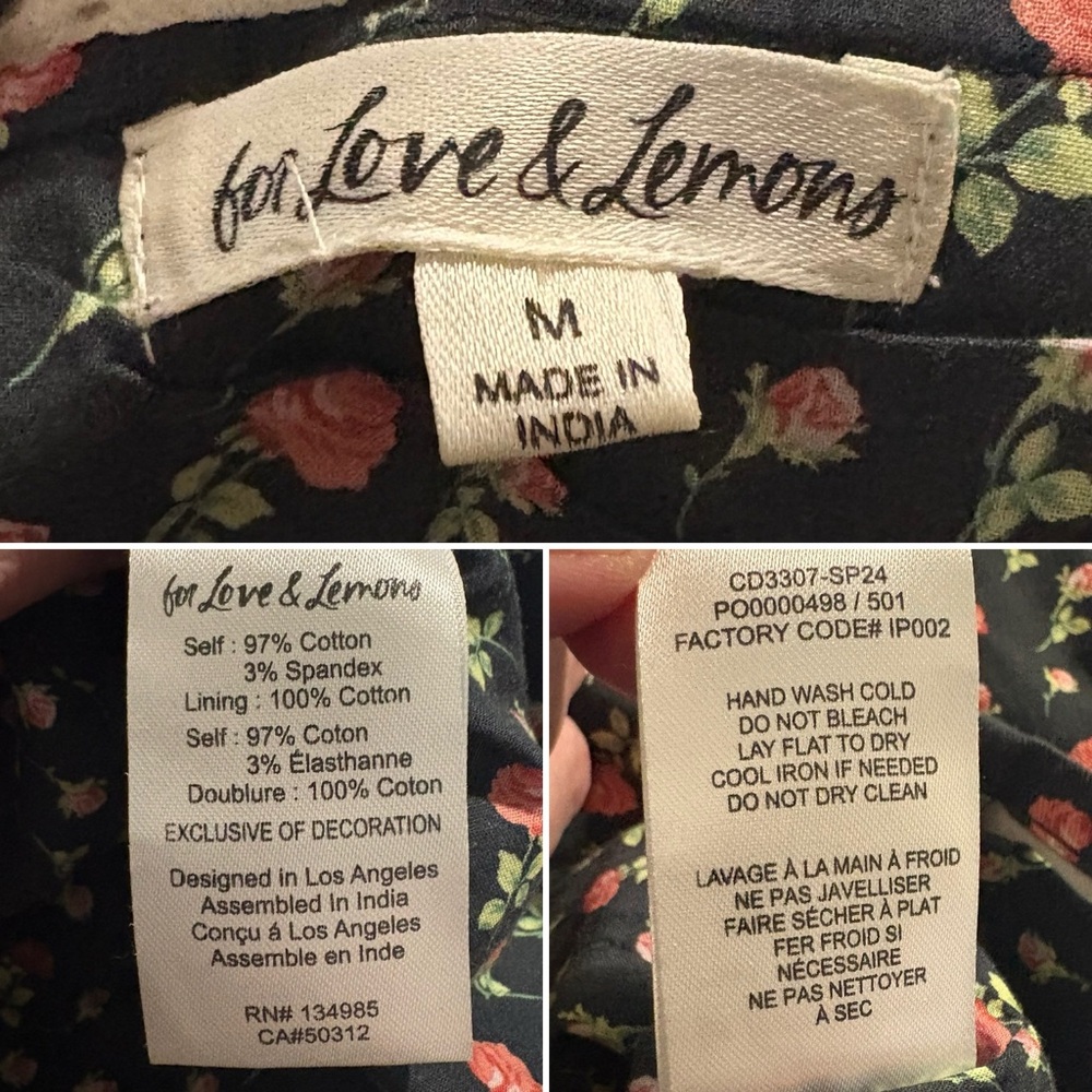 FOR LOVE & LEMONS Camille Floral and Lace Mini Dress Boho Cottagecore Black Sz M - Picture 11 of 11